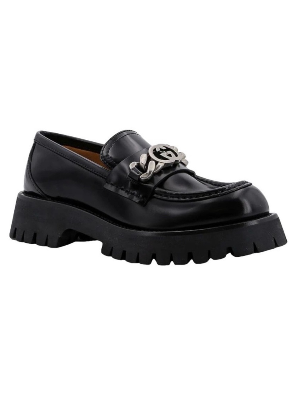 GUCCI GG logo chain leather chunky lug loafers